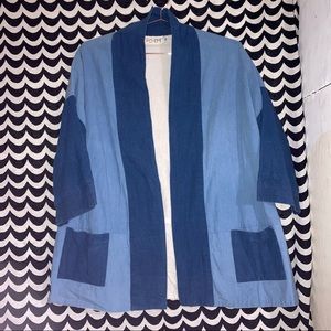 PO-EM patchwork indigo cardi sz L